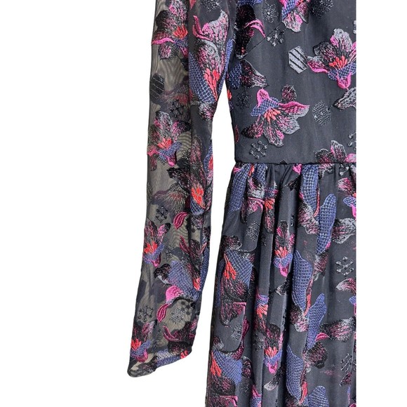 Badgley Mischka Floral Embroidered Sheer Long Sleeve Cocktail Dress Women’s Sz 4 - Picture 7 of 11
